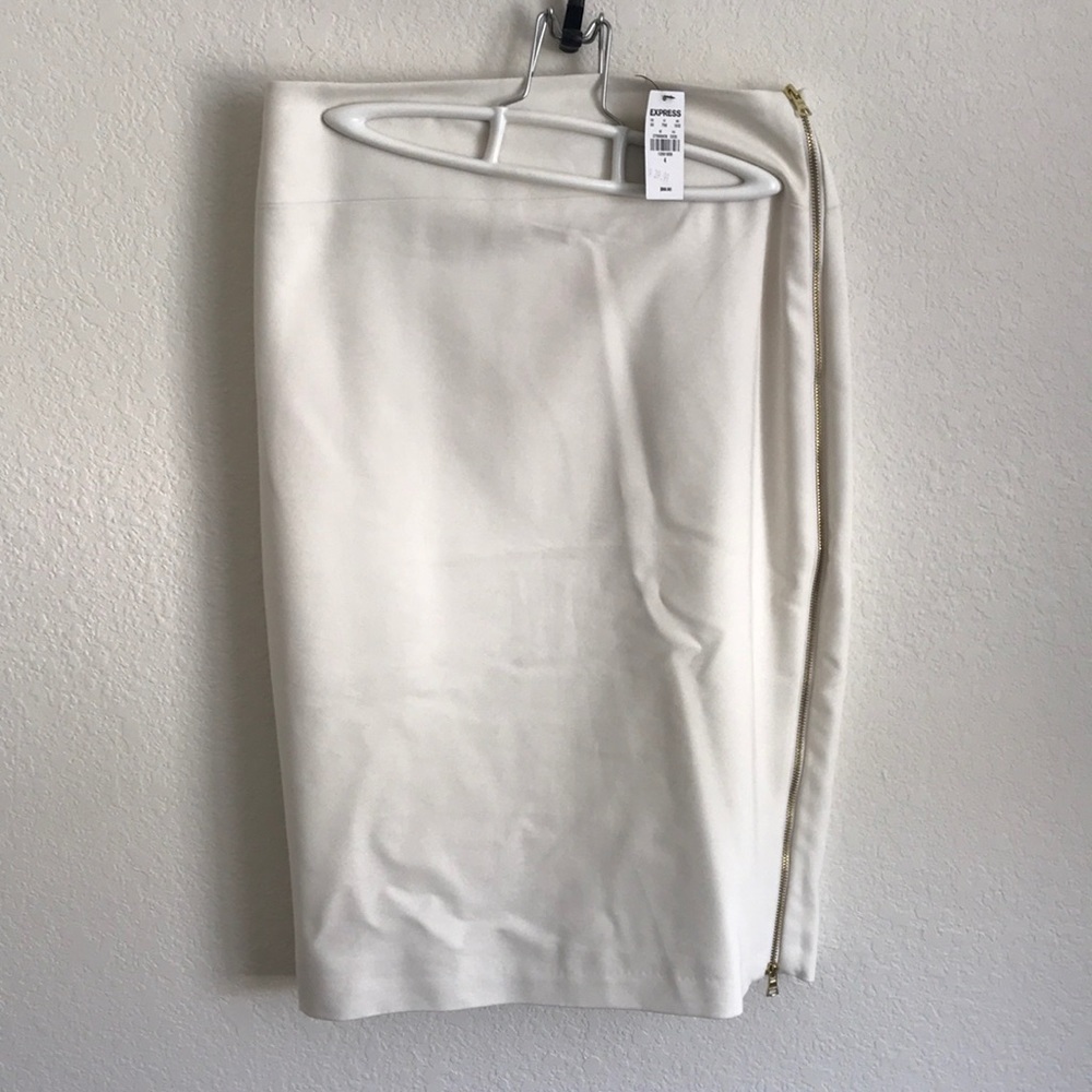 Express White Pencil Skirt with Gold Zipper - NWT
